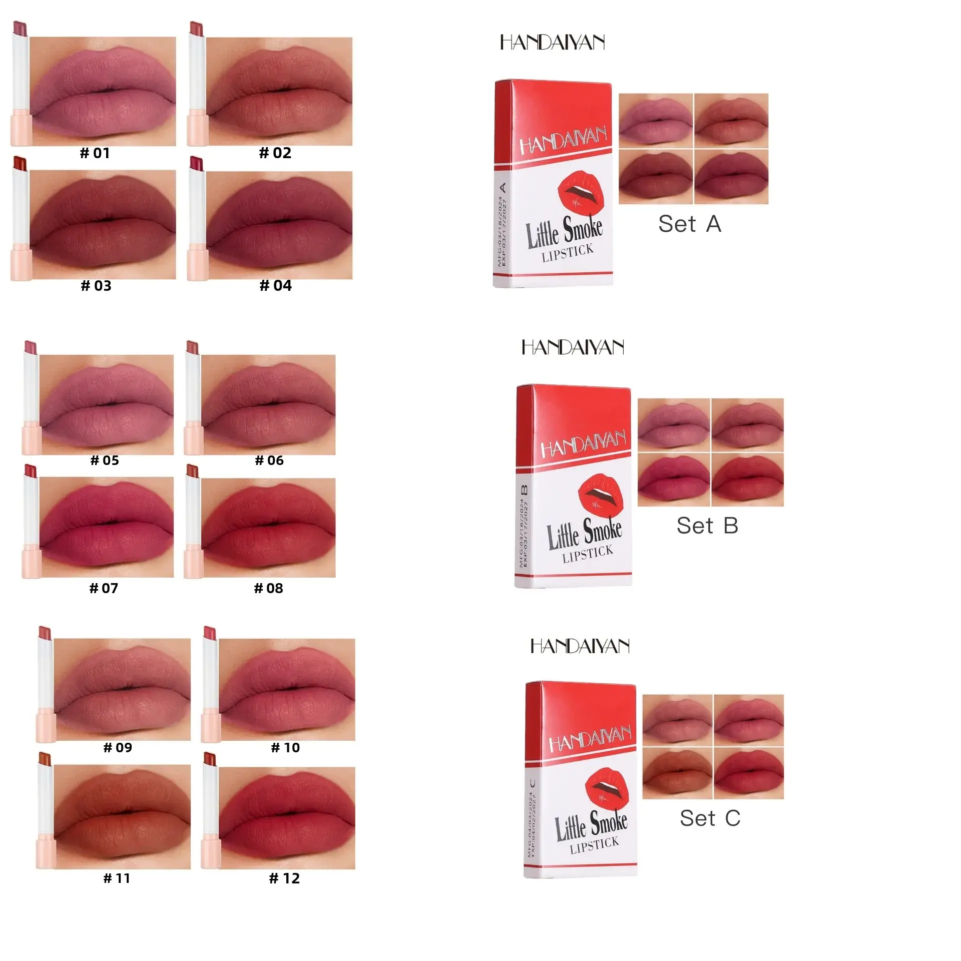 4PCS Matte Lipstick Set Long Lasting Velvet Lip Glaze Nude Lip Tint Makeup Cosmetic Cigarette Lip Stick Waterproof Non Transfer