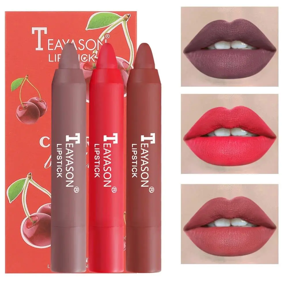Matte Lipstick Set 3pcs Waterproof Long Lasting Velvet Nude Red Tint Natural Makeup Cosmetic Beauty Sexy Pen