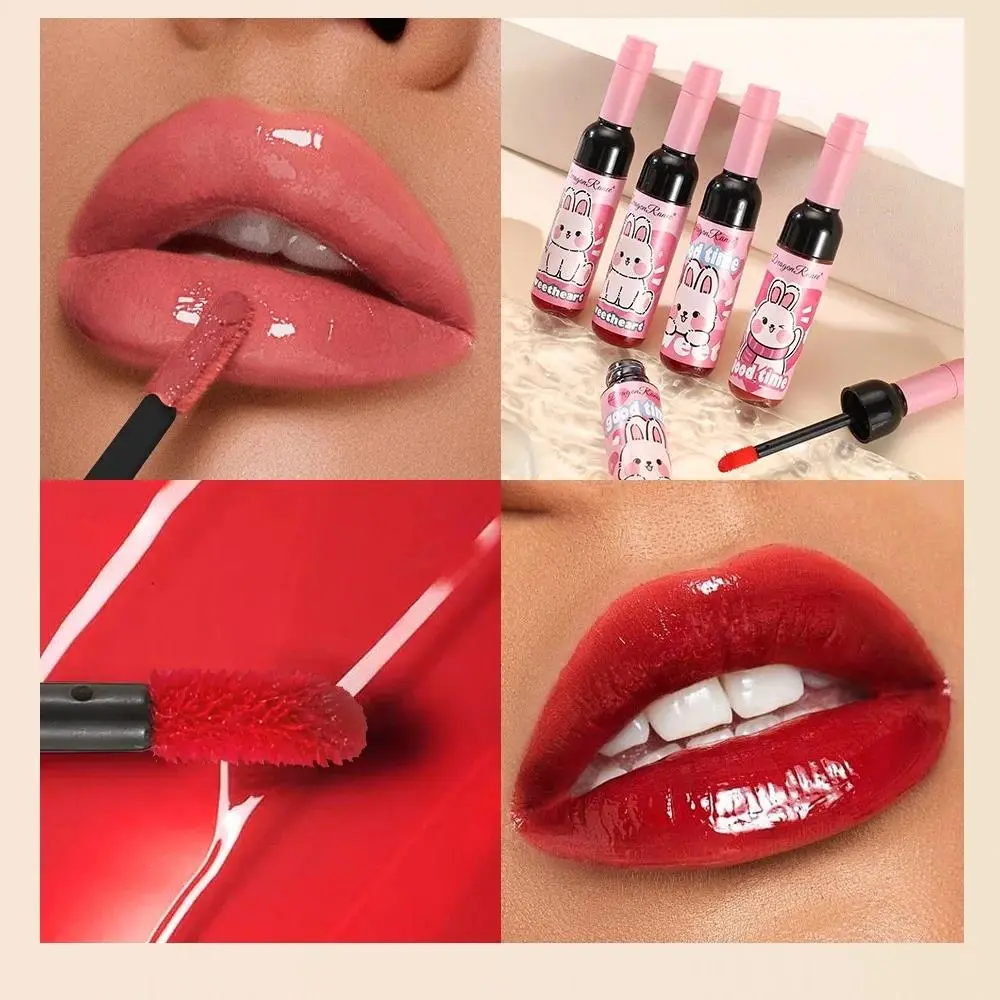 Wine Bottle Shaped Lip Gloss Set Long Lasting Moisturizing Non Transfer Liquid Lipstick With Cute Cartoon Design