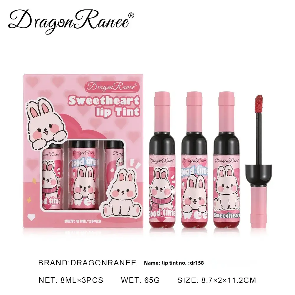 Wine Bottle Shaped Lip Gloss Set Long Lasting Moisturizing Non Transfer Liquid Lipstick With Cute Cartoon Design