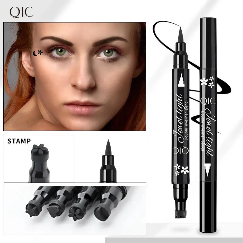 Waterproof Black Eyeliner Pen Fast Drying Long Wearing 2 In 1 Double Ended Stamp Liquid Eye Liner Makeup Cosmetic