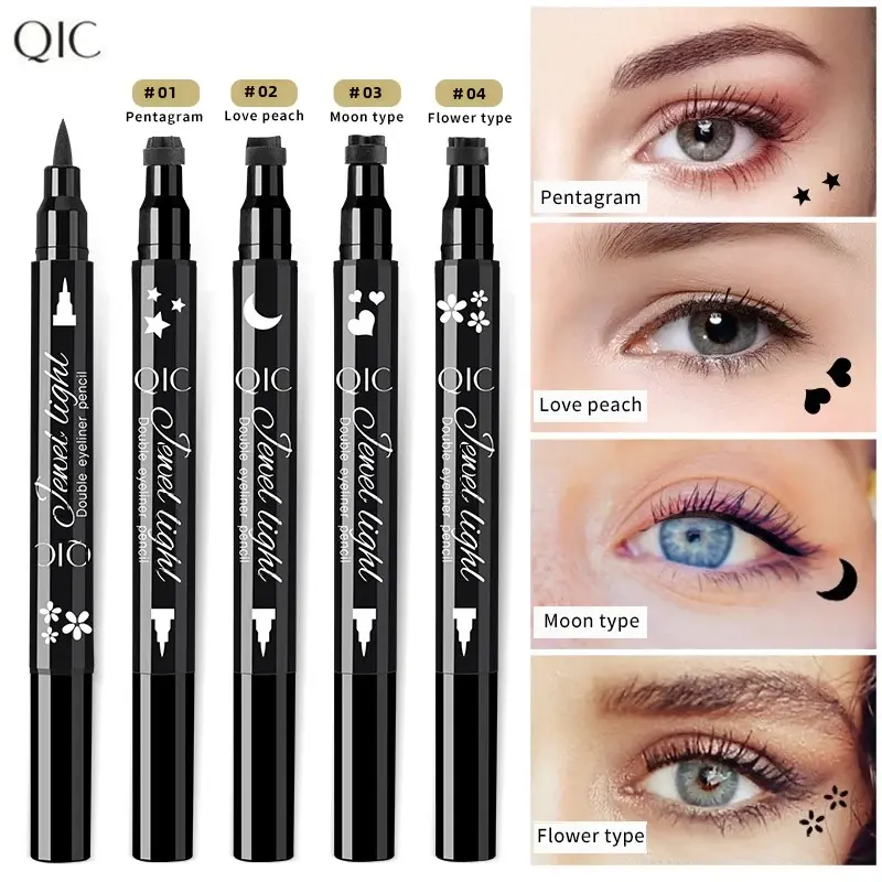 Waterproof Black Eyeliner Pen Fast Drying Long Wearing 2 In 1 Double Ended Stamp Liquid Eye Liner Makeup Cosmetic