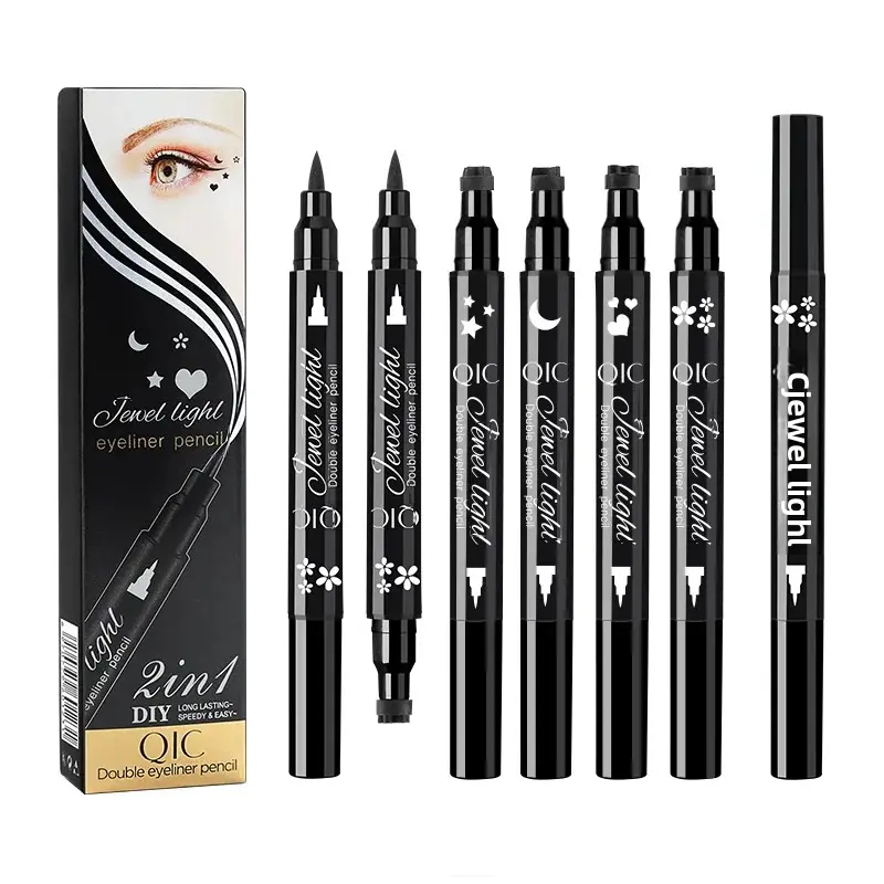 Waterproof Black Eyeliner Pen Fast Drying Long Wearing 2 In 1 Double Ended Stamp Liquid Eye Liner Makeup Cosmetic