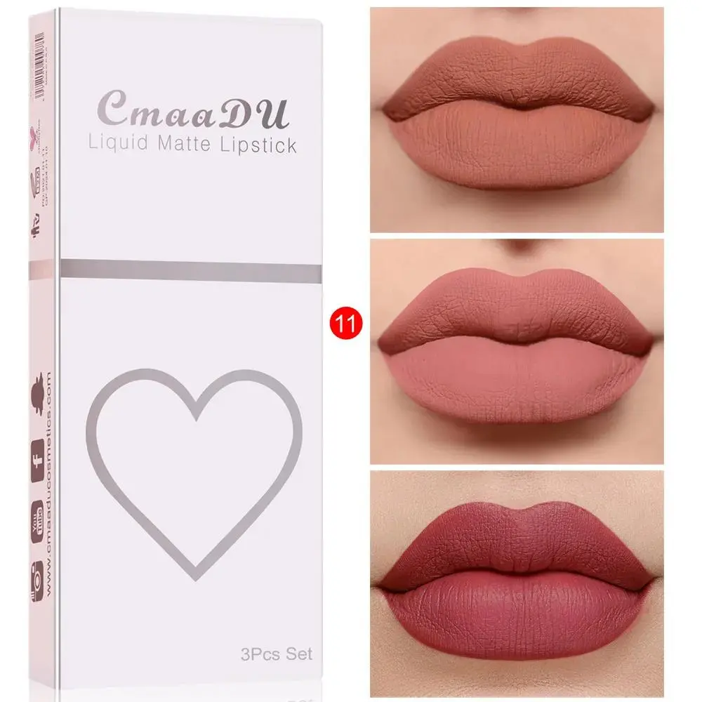 3Pcs Matte Velvet Lip Gloss Set Long Lasting Waterproof Liquid Lipstick Non Sticky Smudge Proof 24H Wear Makeup