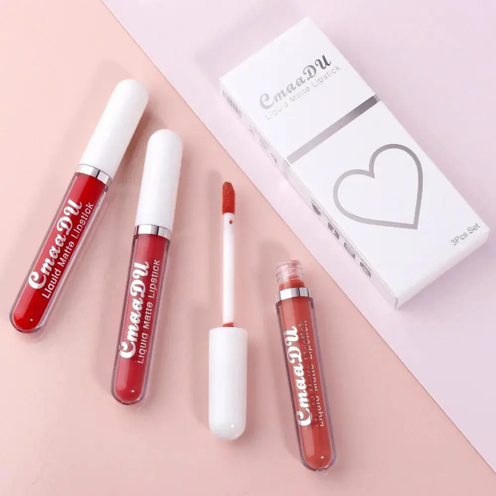 3Pcs Matte Velvet Lip Gloss Set Long Lasting Waterproof Liquid Lipstick Non Sticky Smudge Proof 24H Wear Makeup