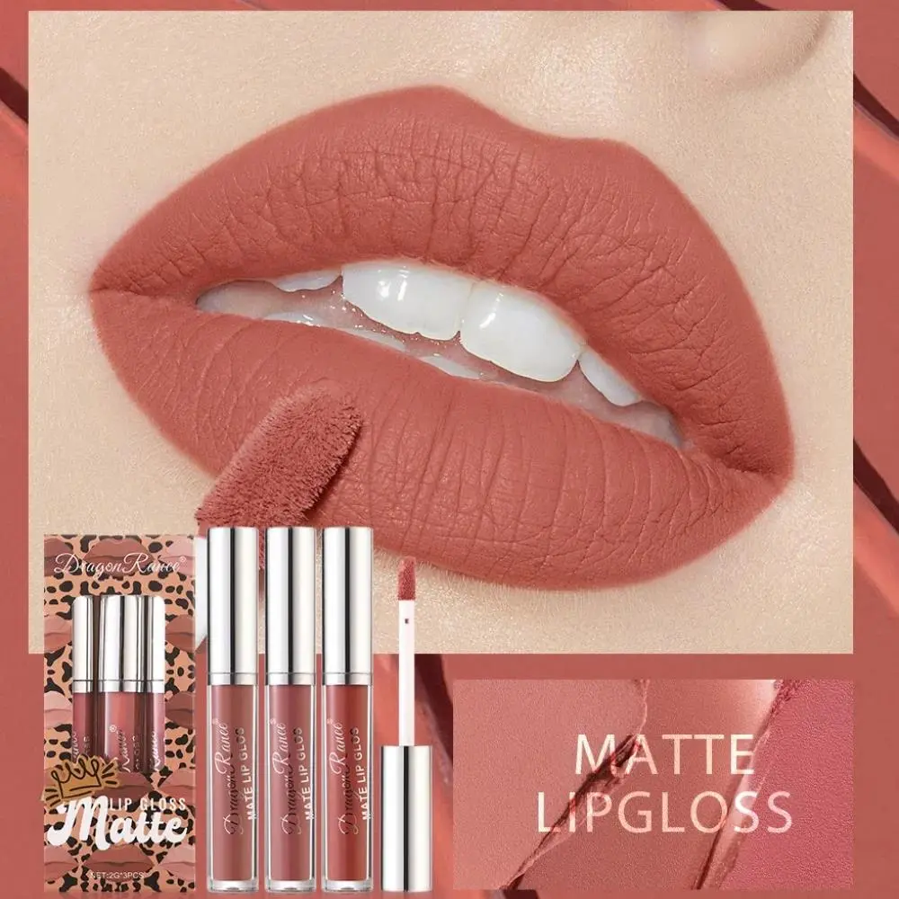 3 Pack Matte Lip Gloss Set Non Stick Liquid Lipstick Long Lasting Comfortable Gift Box With 3 Colors For Women