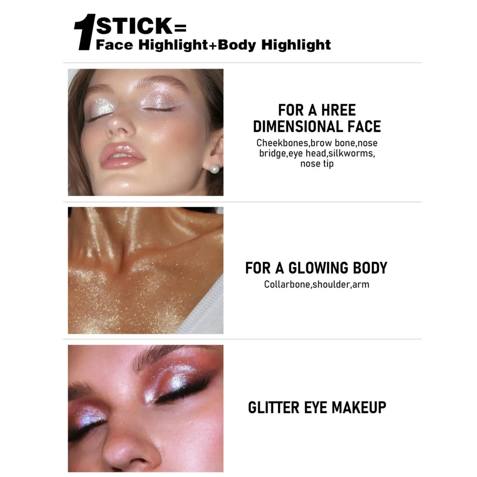 6 Shade Creamy Highlighter Stick Stunning Shimmer Glow For Cheekbones Lips Face Body Smooth Blendable Makeup