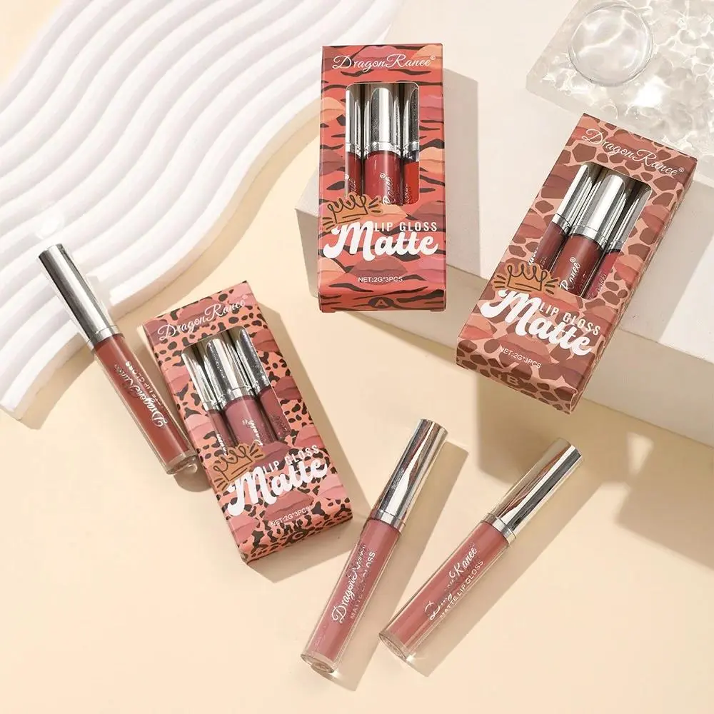 3 Pack Matte Lip Gloss Set Non Stick Liquid Lipstick Long Lasting Comfortable Gift Box With 3 Colors For Women