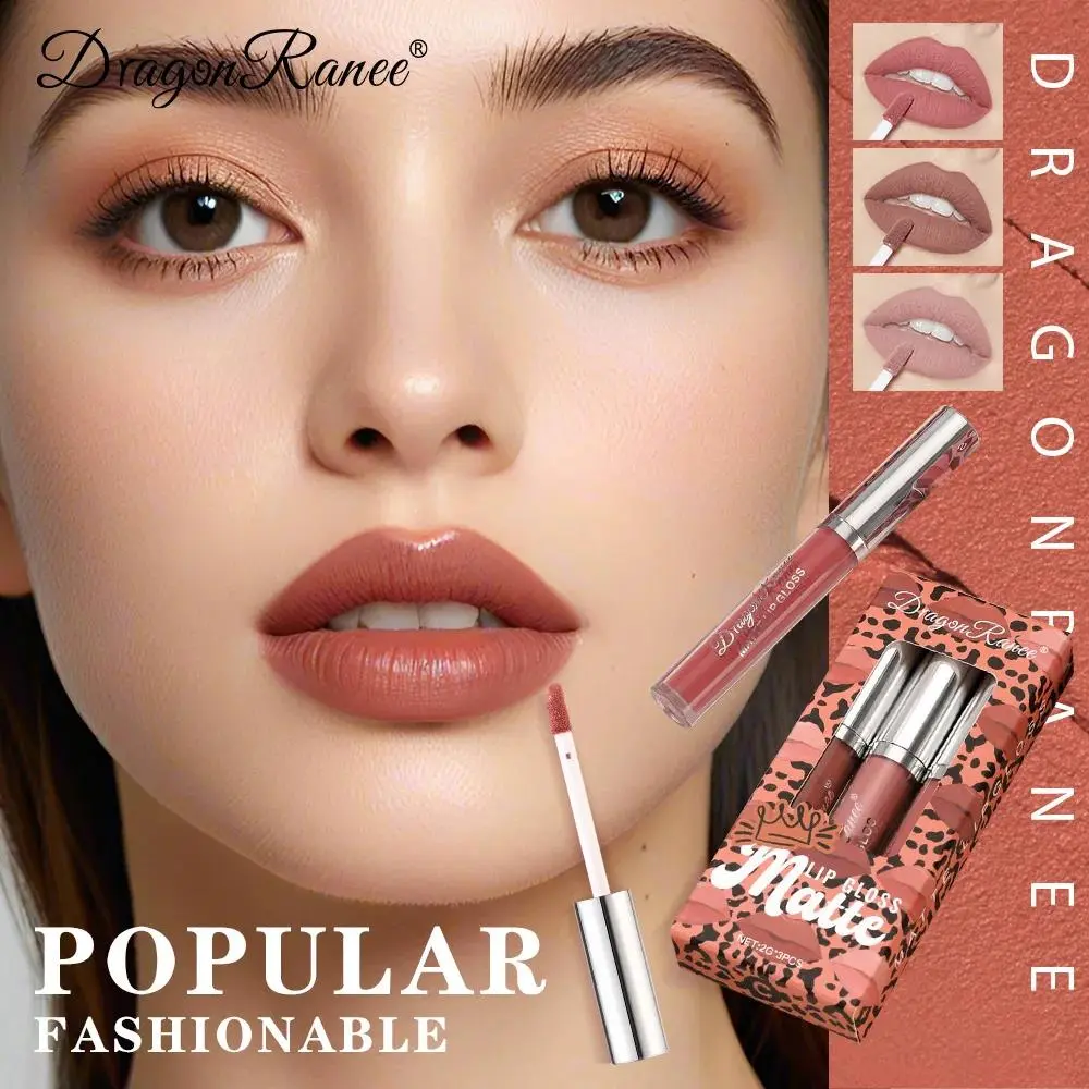 3 Pack Matte Lip Gloss Set Non Stick Liquid Lipstick Long Lasting Comfortable Gift Box With 3 Colors For Women