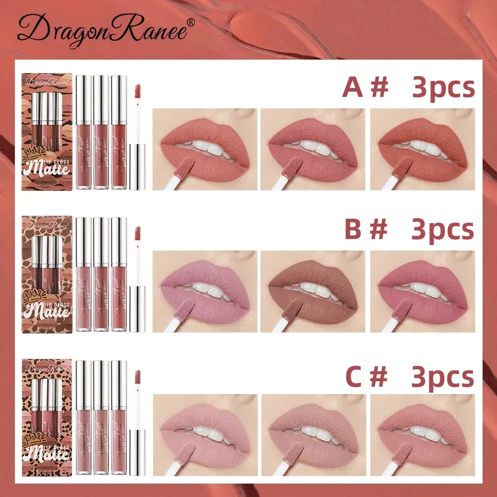 3 Pack Matte Lip Gloss Set Non Stick Liquid Lipstick Long Lasting Comfortable Gift Box With 3 Colors For Women