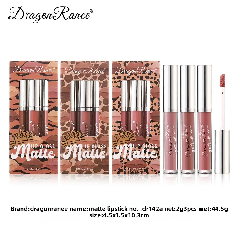 3 Pack Matte Lip Gloss Set Non Stick Liquid Lipstick Long Lasting Comfortable Gift Box With 3 Colors For Women