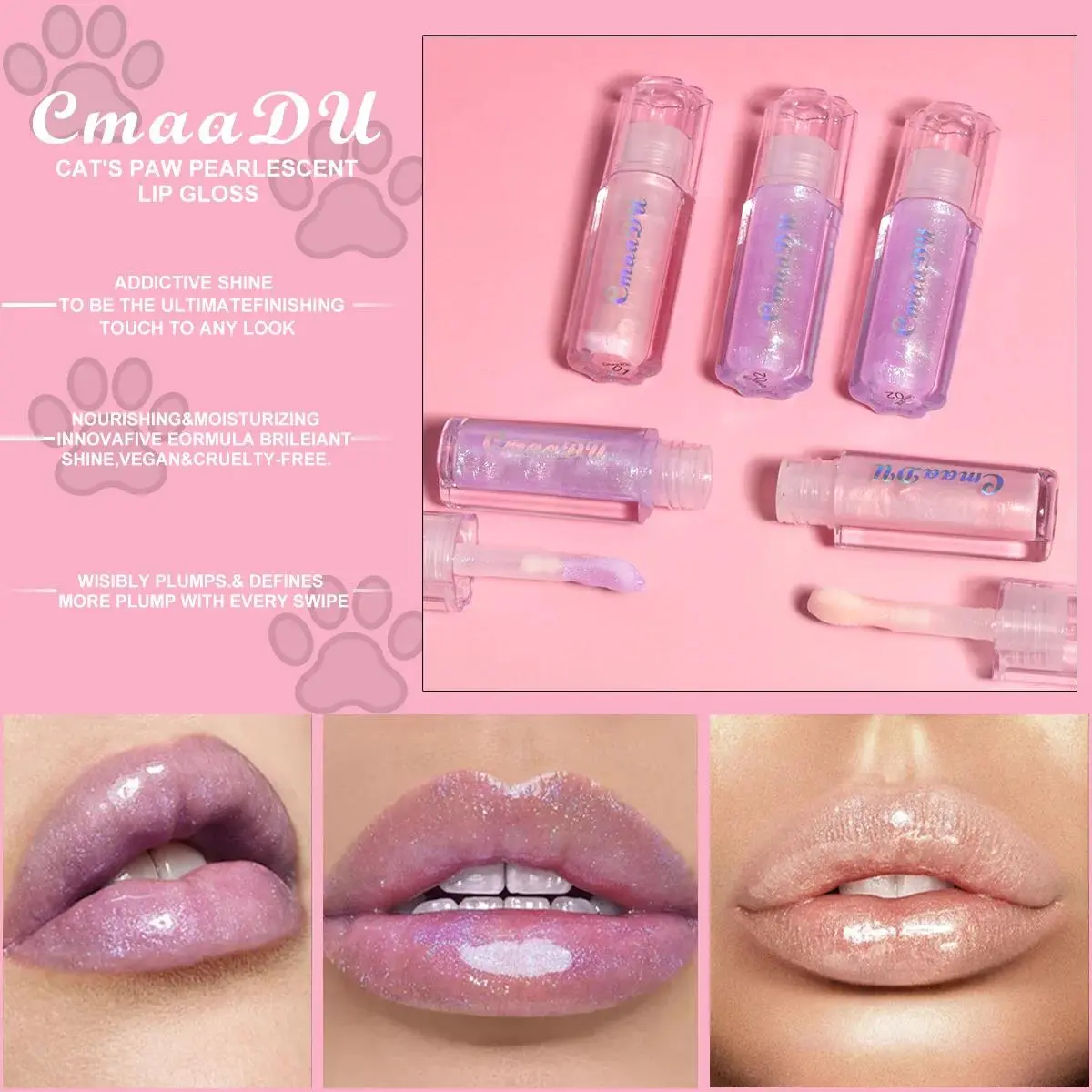 Pearlescent Glitter Lip Gloss Plumping Moisturizing Sheer Purple Pink Sexy Lip Tint Mirror Jelly Shine Long Lasting