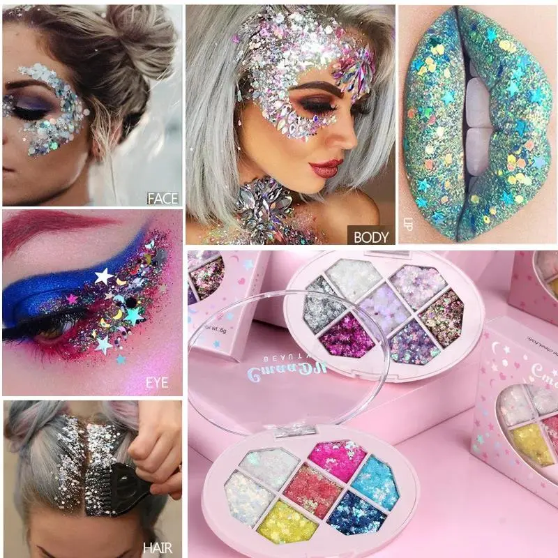 7 Colors Shimmer Eyeshadow Palette Diamond Glitter Pigment For Face Eye Makeup Star Moon Sequins Beauty Fragments