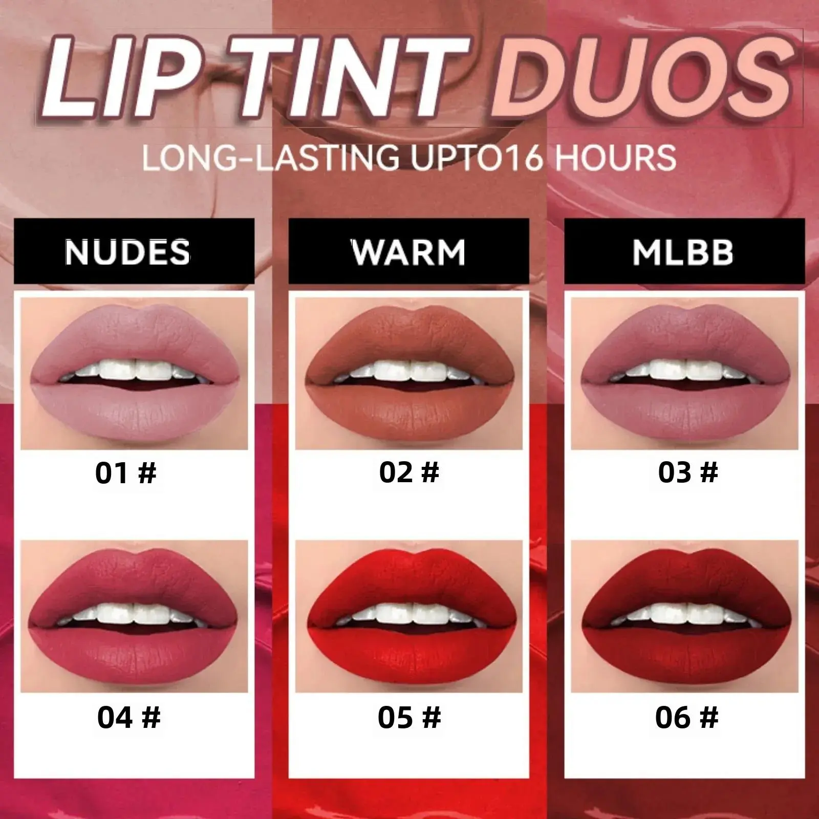 MLSMILE Liquid Lipstick 6 Color Velvet Satin Matte Lip Glaze Waterproof Long Lasting Non Stick Cup Glossy Tint