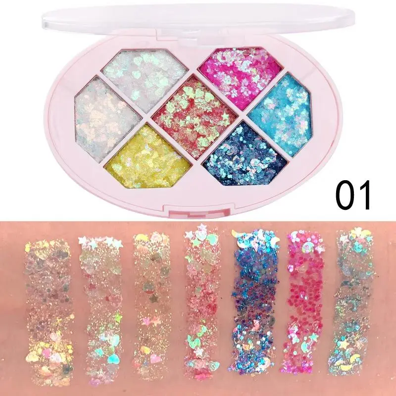 7 Colors Shimmer Eyeshadow Palette Diamond Glitter Pigment For Face Eye Makeup Star Moon Sequins Beauty Fragments
