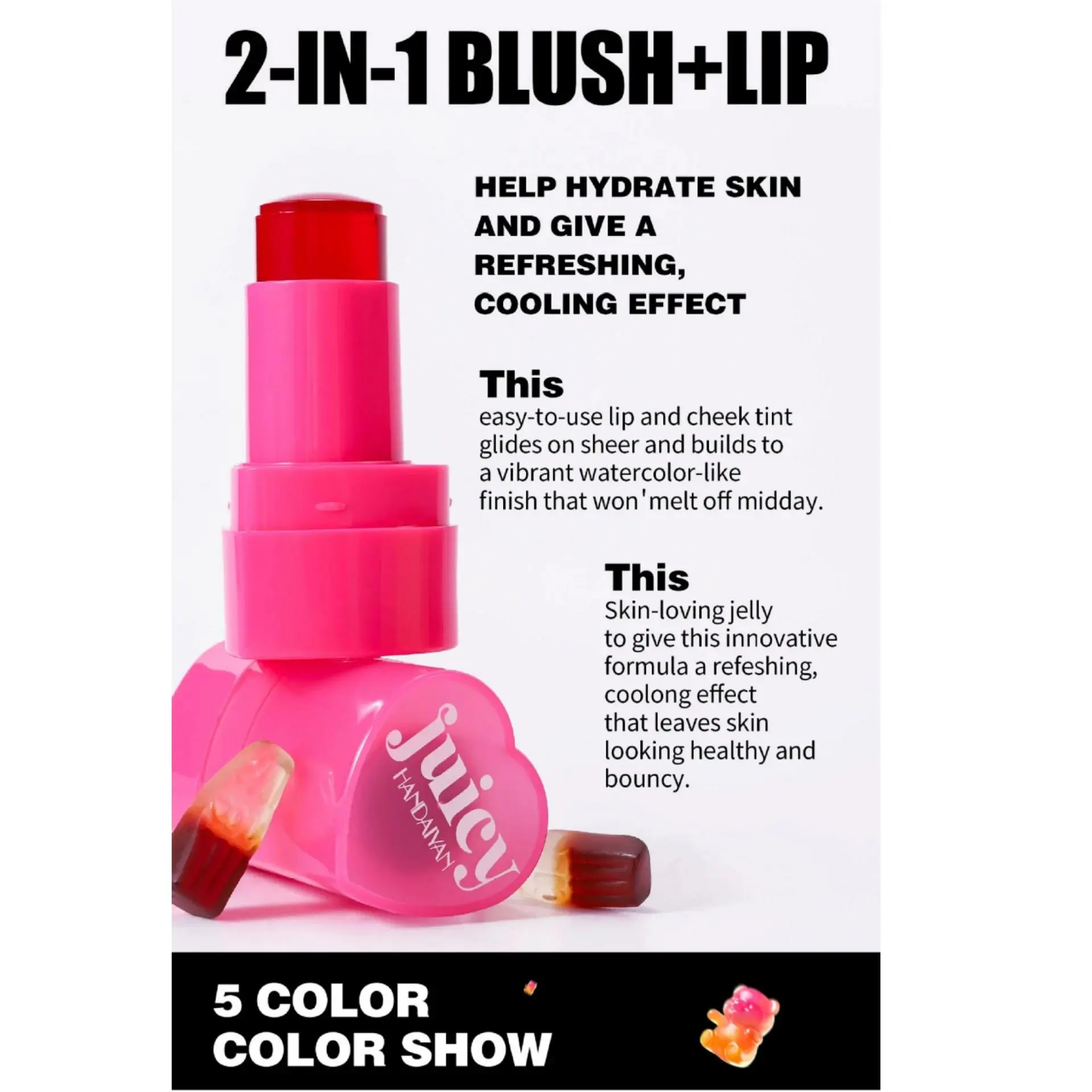 Lip Cheek Jelly Blush Stick Water Tint Lightweight Long Lasting Makeup Blusher Cosmetics Natural Flush Beauty