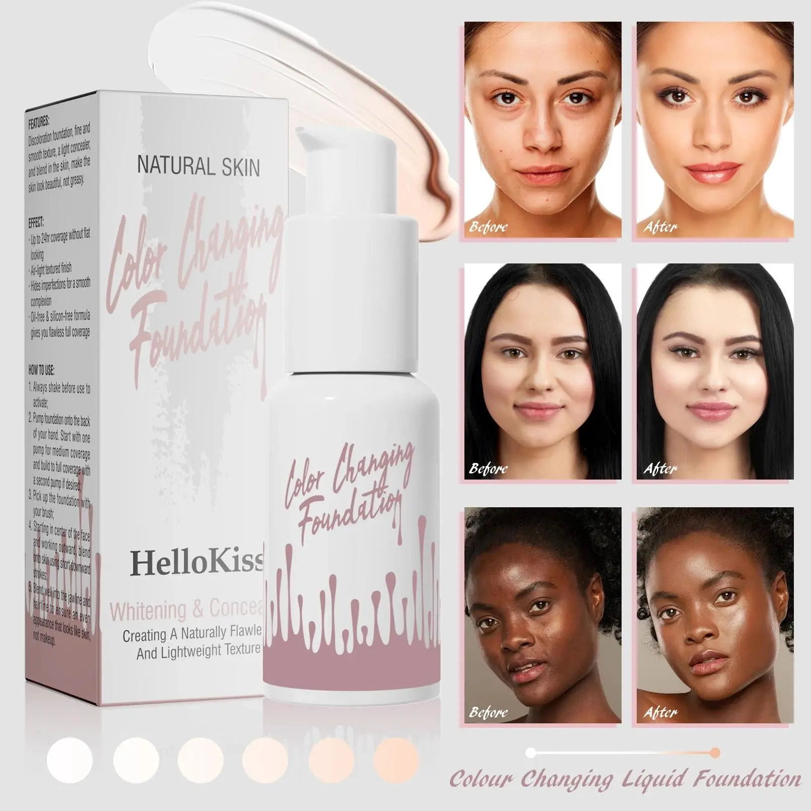 Temperature Changing Liquid Foundation Oil Control Brightening High Coverage Concealer Korean Base Makeup Long Lasting