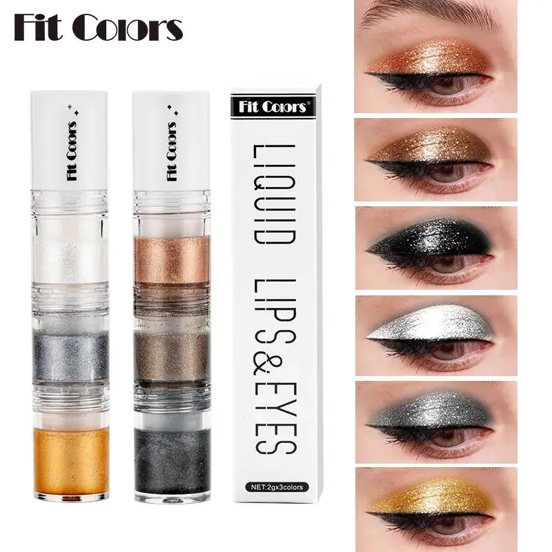 3 IN 1 Smoky Eyeshadow Diamond Liquid Pearl Shimmer Glitter Lip Gloss Long Lasting Waterproof Eye Makeup Cosmetics