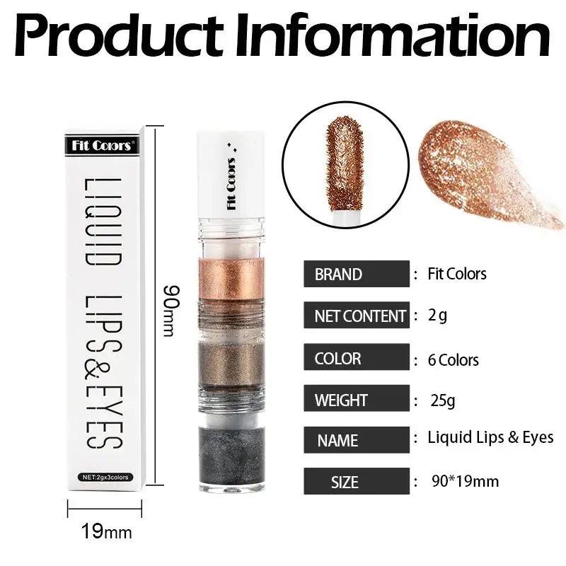 3 IN 1 Smoky Eyeshadow Diamond Liquid Pearl Shimmer Glitter Lip Gloss Long Lasting Waterproof Eye Makeup Cosmetics