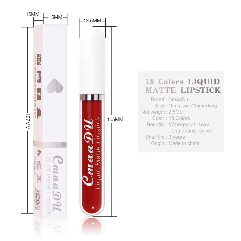 18 Colors Velvet Matte Liquid Lipstick Waterproof Long Lasting Non Transfer Lip Gloss Smudge Proof Lip Makeup Set