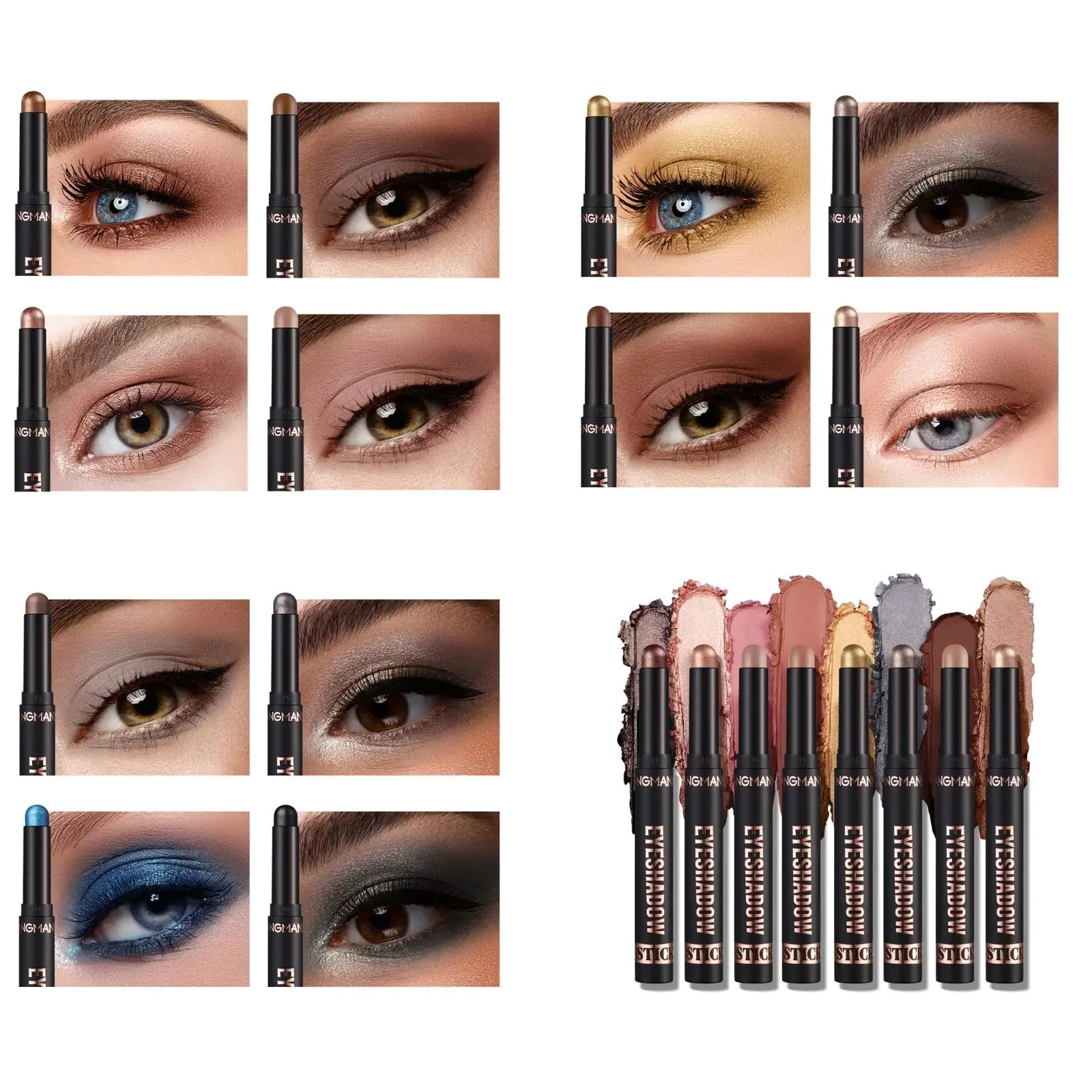 Waterproof Eyeshadow Stick 16 Shimmer Colors Long Wear Creamy Highlighter Makeup Easy Application