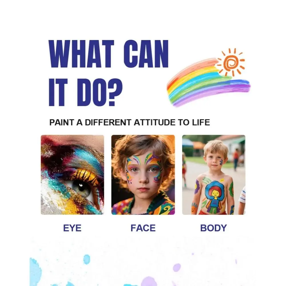 25g Rainbow Water Based Face Body Paint Palette Washable Non Toxic One Stroke Split Cake Festive Makeup Pigment for Kids Adults
