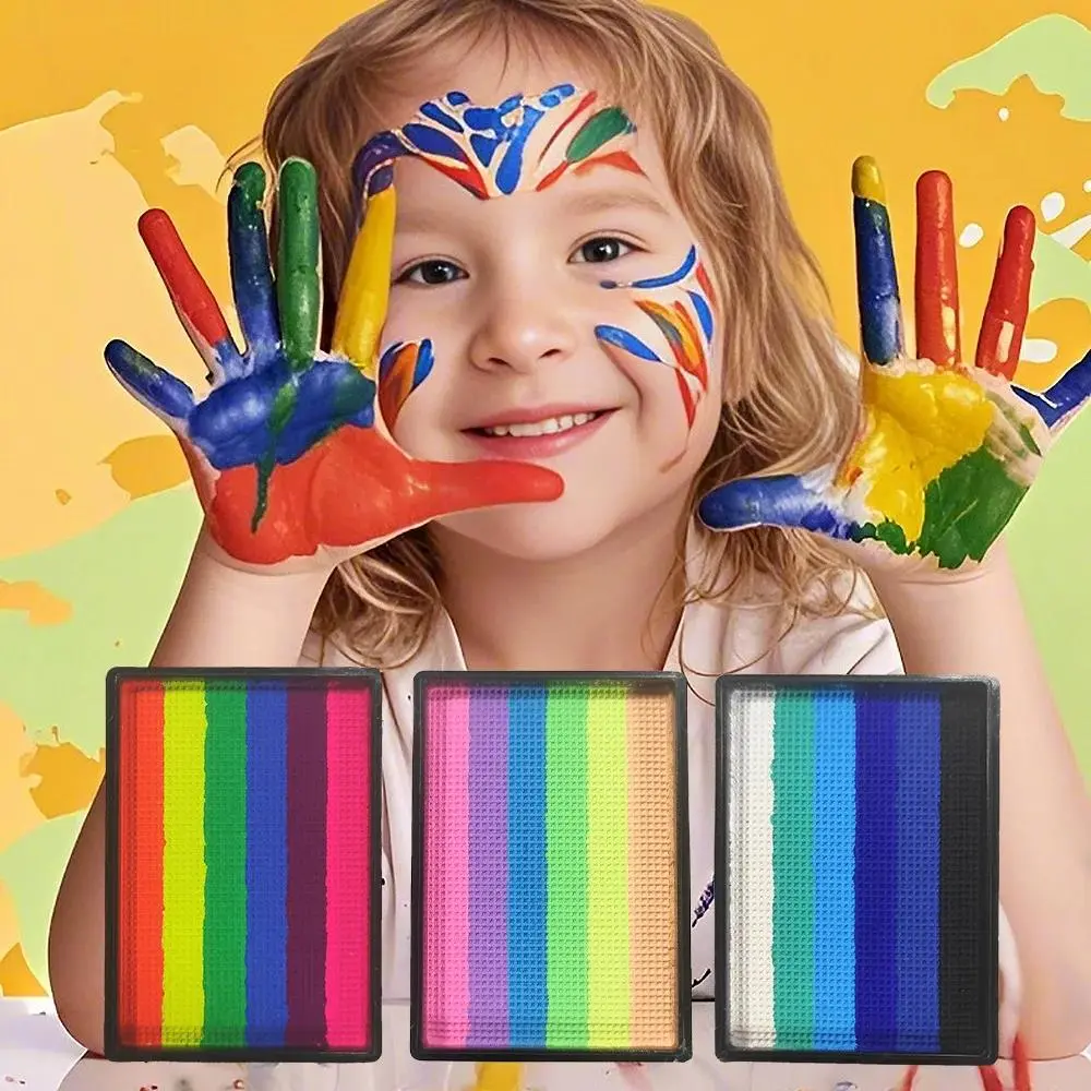 25g Rainbow Water Based Face Body Paint Palette Washable Non Toxic One Stroke Split Cake Festive Makeup Pigment for Kids Adults