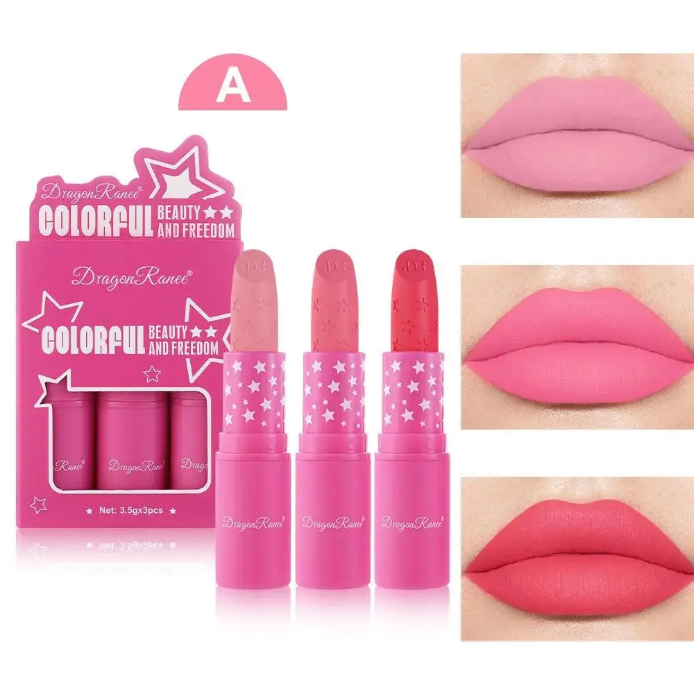 3Pcs Korean Matte Lipstick Set Waterproof Long Lasting High Pigmented Lip Gloss Makeup For Women Beauty Cosmetic