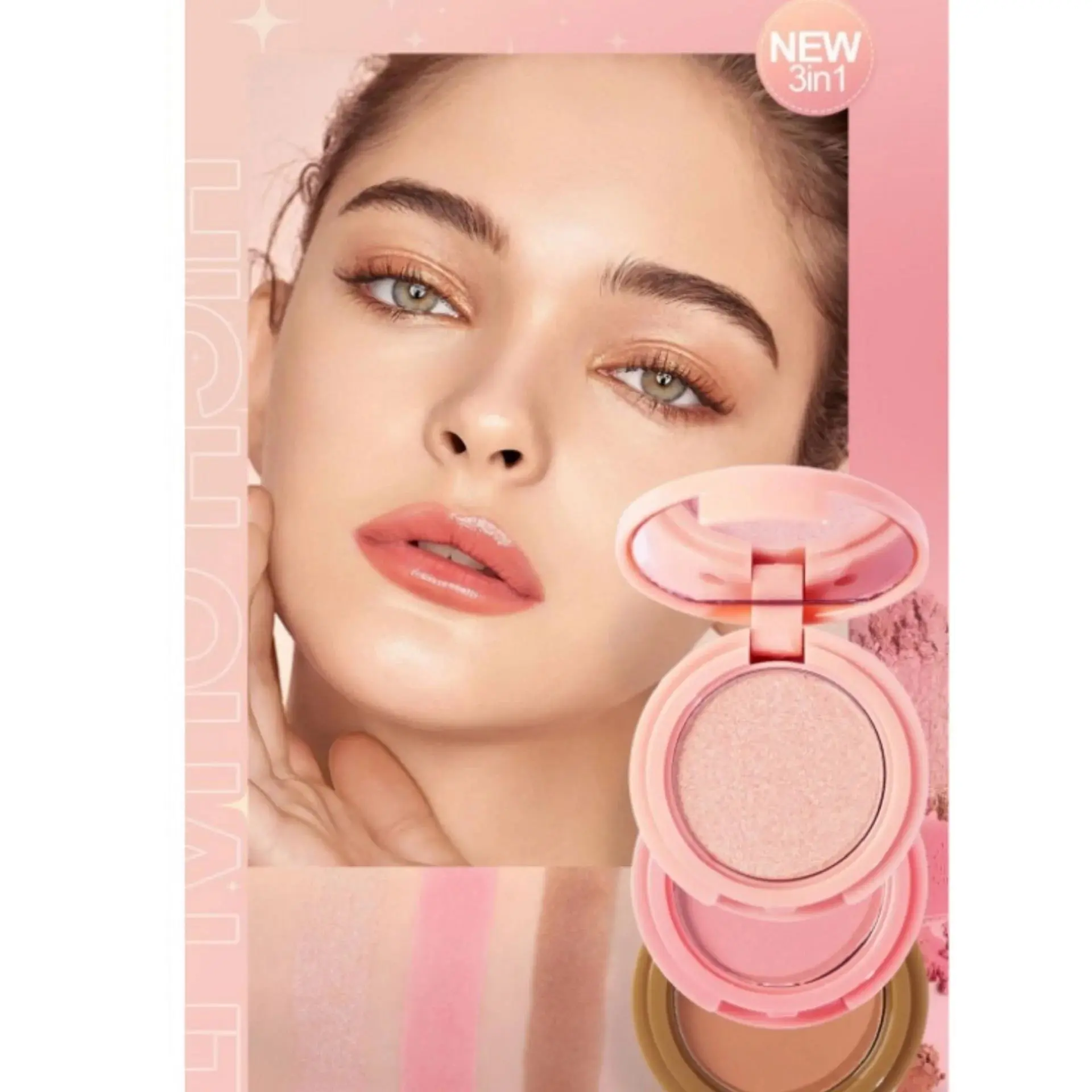 3 in 1 Multifunctional Matte Highlighter Contour Blush Palette Pearly Shiny Face Powder Cosmetics for Professional Makeup