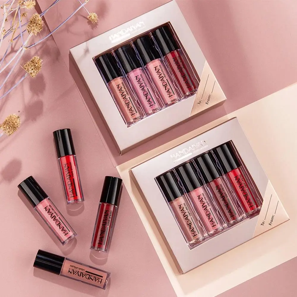 HANDAIYAN 4PCS Velvet Matte Lip Gloss Set Waterproof Long Lasting Nonstick Liquid Lipstick Smooth Lip Tint Makeup Kit