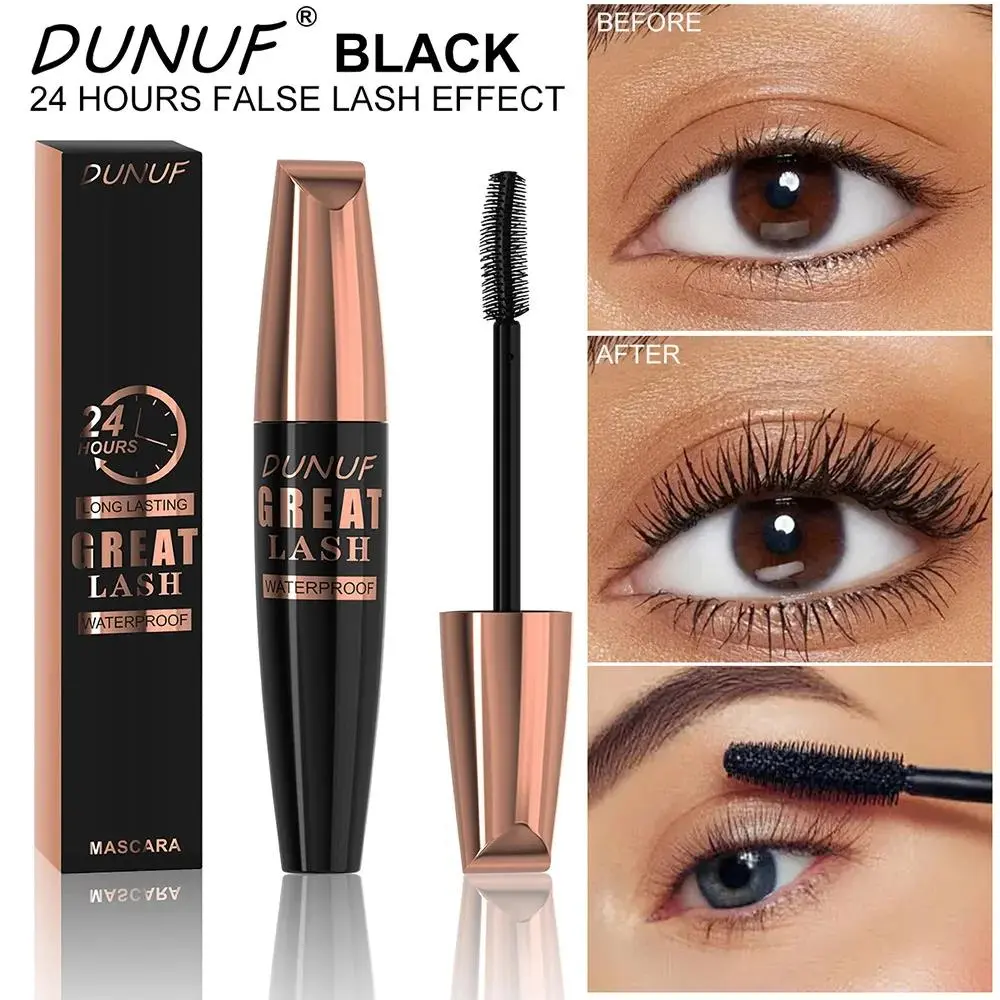 DUNUF Waterproof Mascara Extreme Volume Lengthen Curl 24 Hours Smudge Free Cruelty Free Vegan Formula For Sensitive Eyes