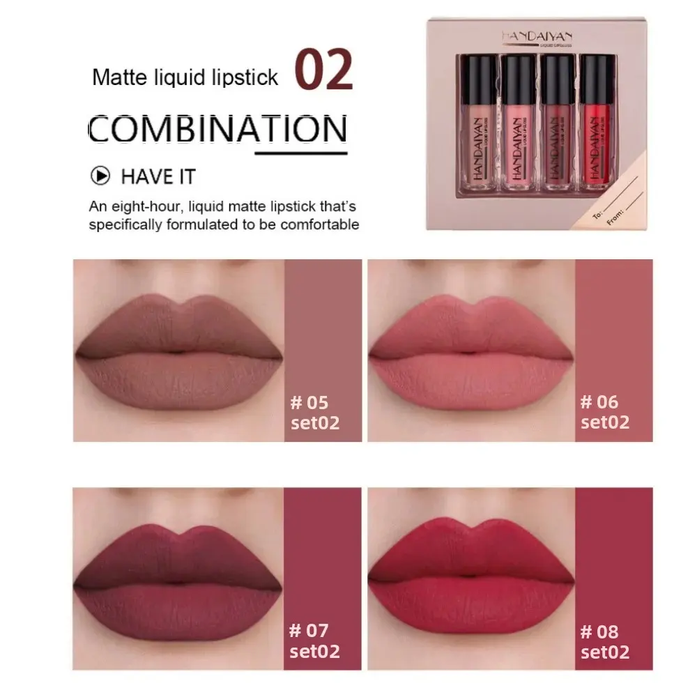 HANDAIYAN 4PCS Velvet Matte Lip Gloss Set Waterproof Long Lasting Nonstick Liquid Lipstick Smooth Lip Tint Makeup Kit
