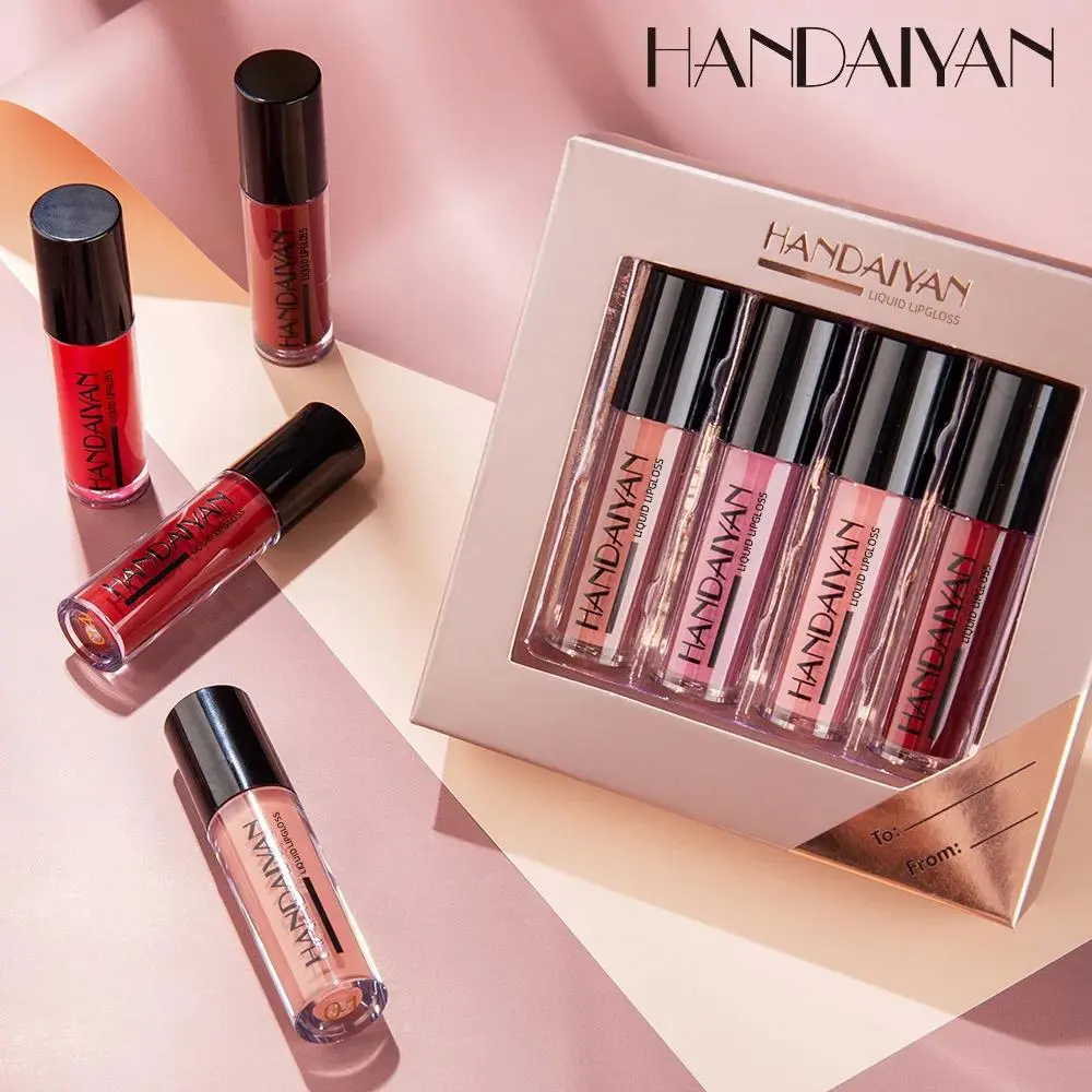 HANDAIYAN 4PCS Velvet Matte Lip Gloss Set Waterproof Long Lasting Nonstick Liquid Lipstick Smooth Lip Tint Makeup Kit