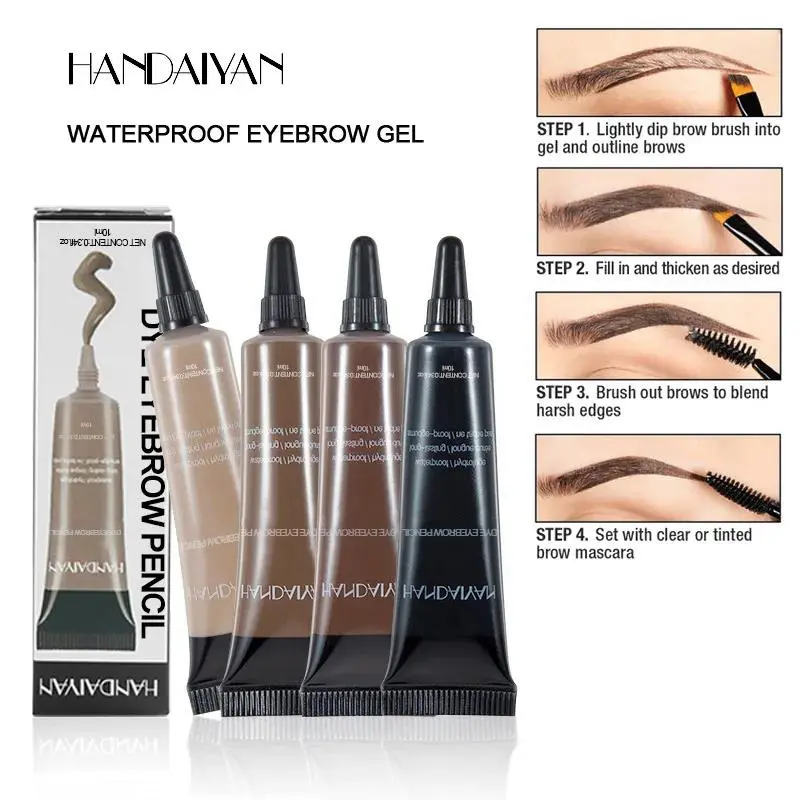 Natural Eyebrow Tint Gel Waterproof Smudge Proof 6 Shades Pigmented Cream Enhancer with Dual Ended Brush