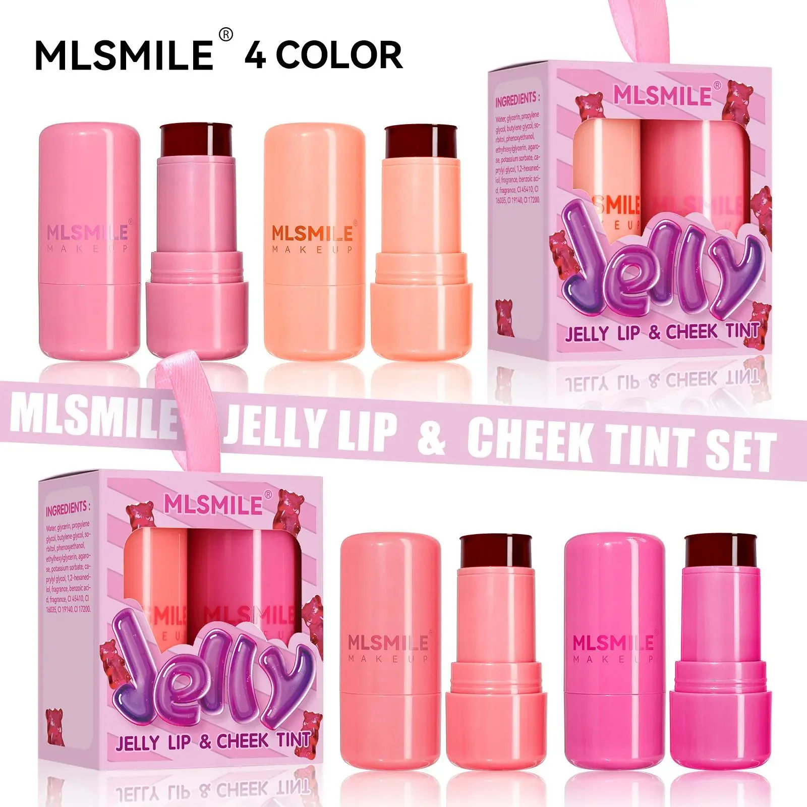 Women Brightening Face Blush Stick 2PCS Jelly Set Purple Lip Cheek Makeup Cosmetics Beauty Health