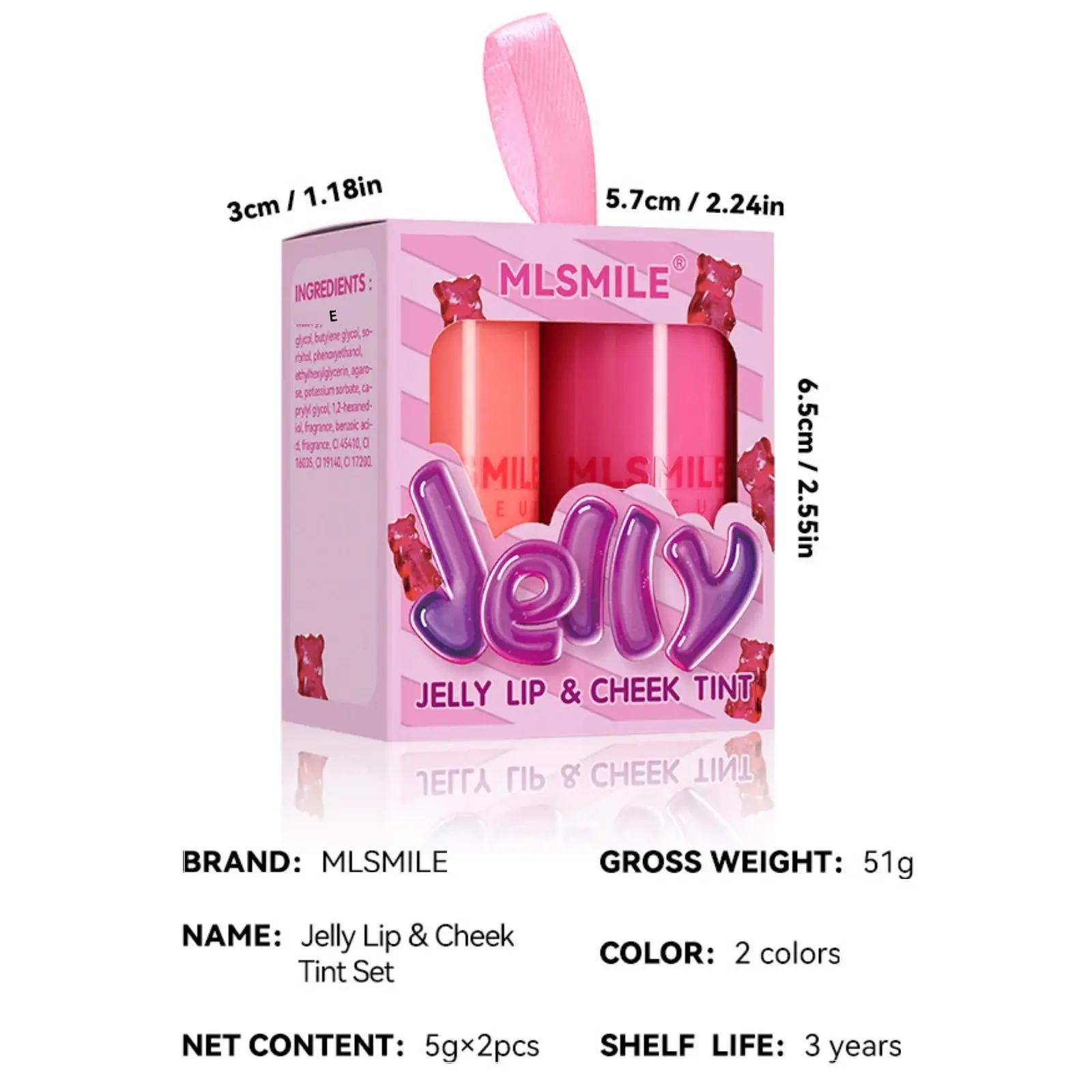 Women Brightening Face Blush Stick 2PCS Jelly Set Purple Lip Cheek Makeup Cosmetics Beauty Health