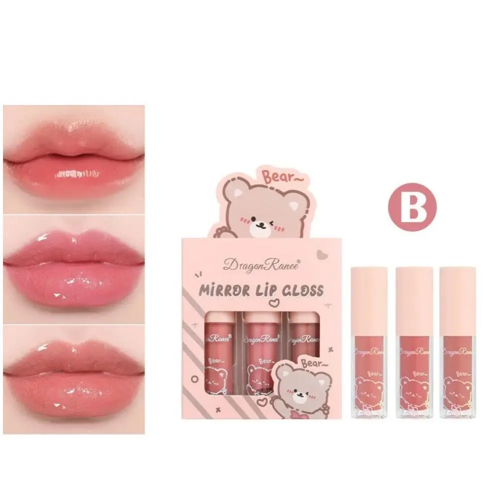 Dragon Ranee 3pcs Mirror Lip Gloss Set Hydrating Shining Glaze Moisturizing Pearl Liquid Lipstick Cartoon Beauty Cosmetic