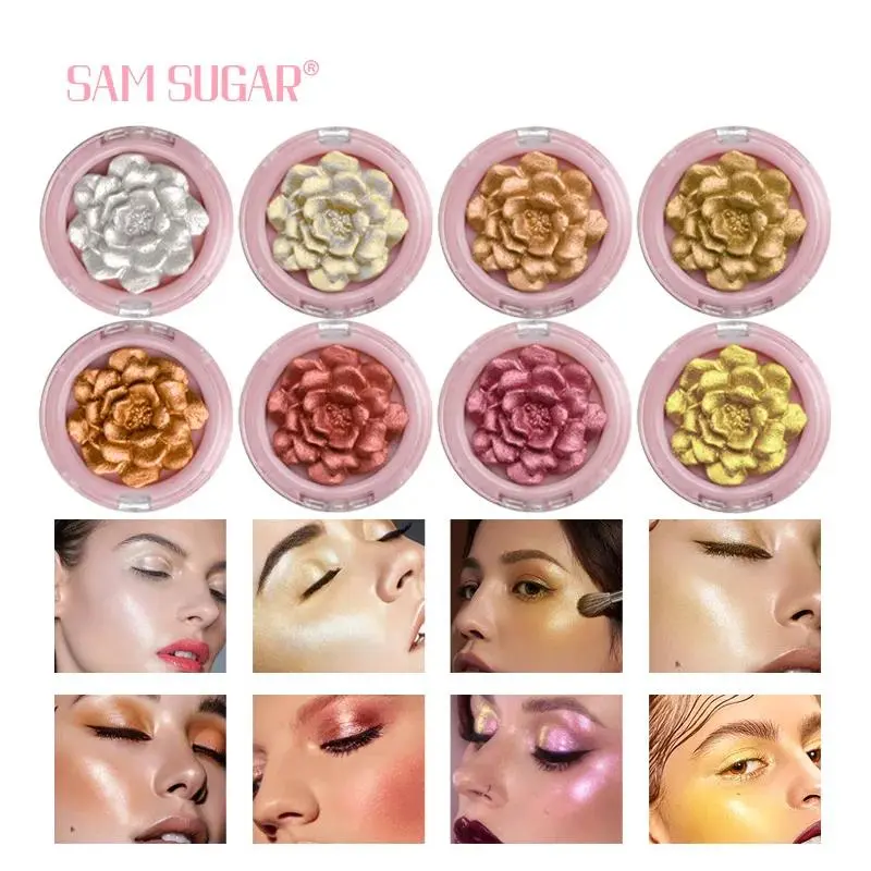 Professional 3D Rose Highlighter Makeup Palette Face Contouring Bronzer Shimmer Glossy Bright Cosmetics Beauty