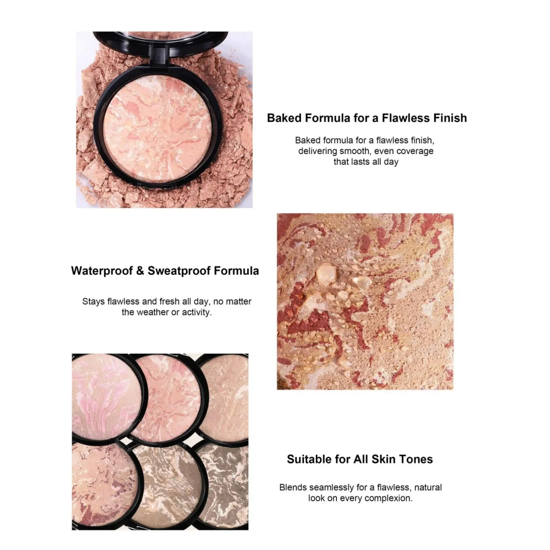 7 Colors Baked Duo Matte Finishing Powder Foundation Compact Waterproof Long Lasting Full Coverage Makeup Base Smooth Skin