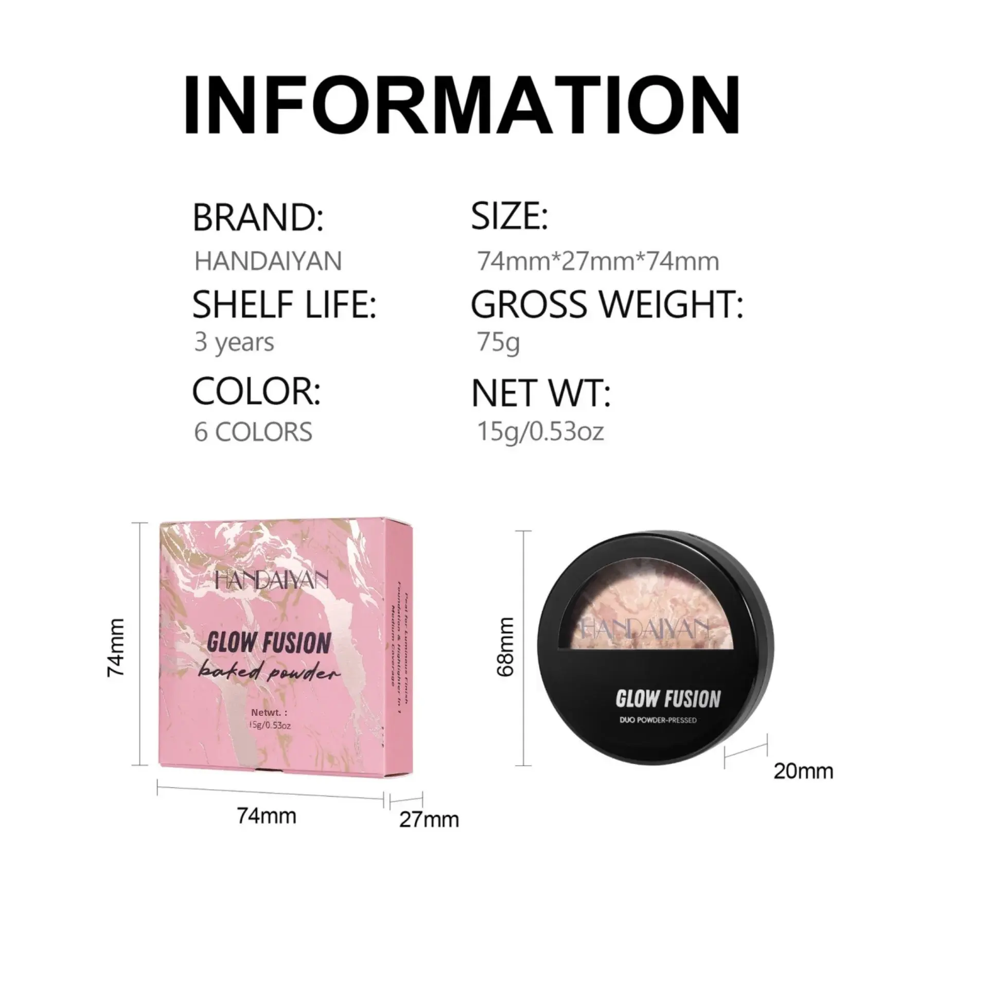 7 Colors Baked Duo Matte Finishing Powder Foundation Compact Waterproof Long Lasting Full Coverage Makeup Base Smooth Skin