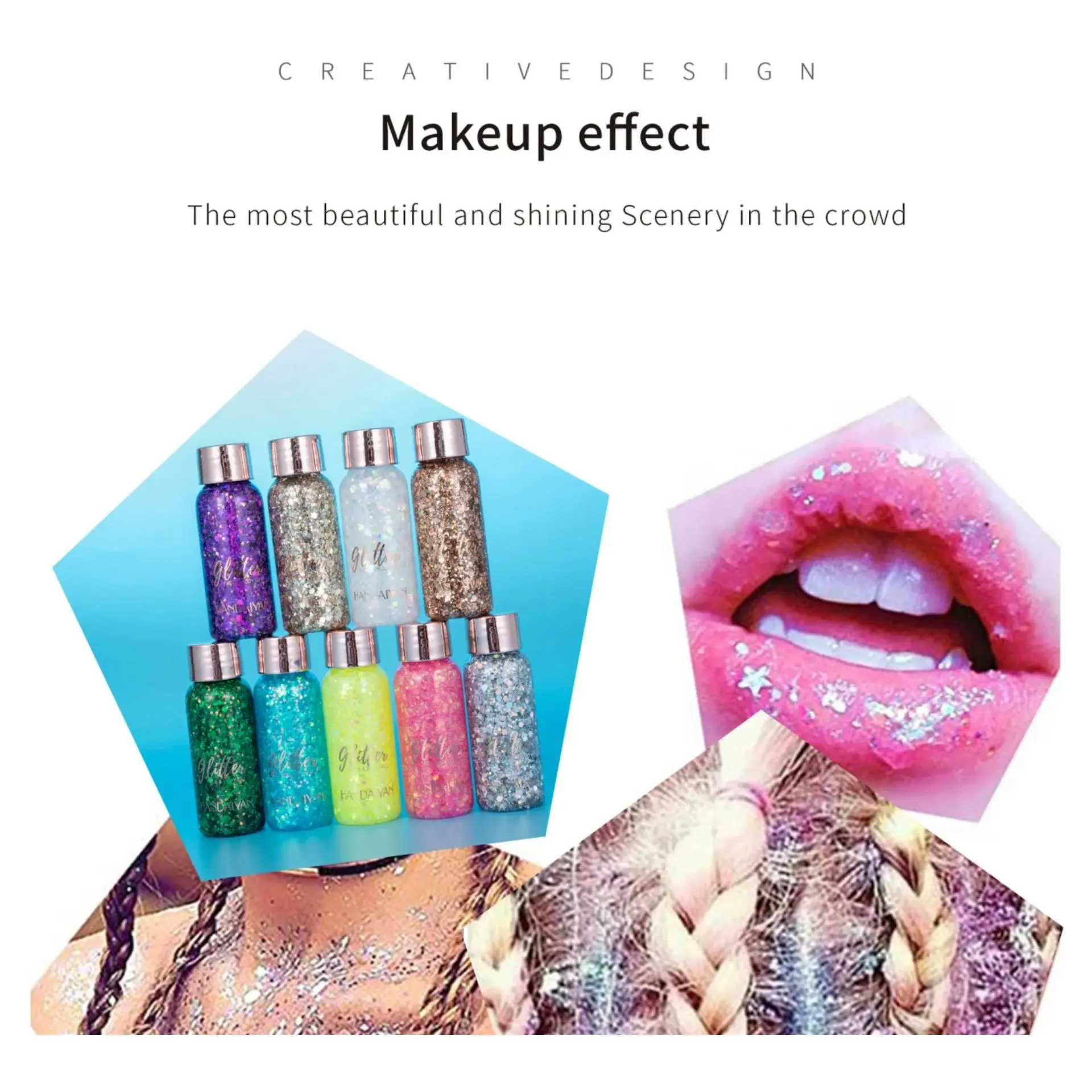 9 Shade Glitter Eyeshadow Gel Long Wear High Pigment Sequins For Hair Face Body Nail Party Festival Makeup Art