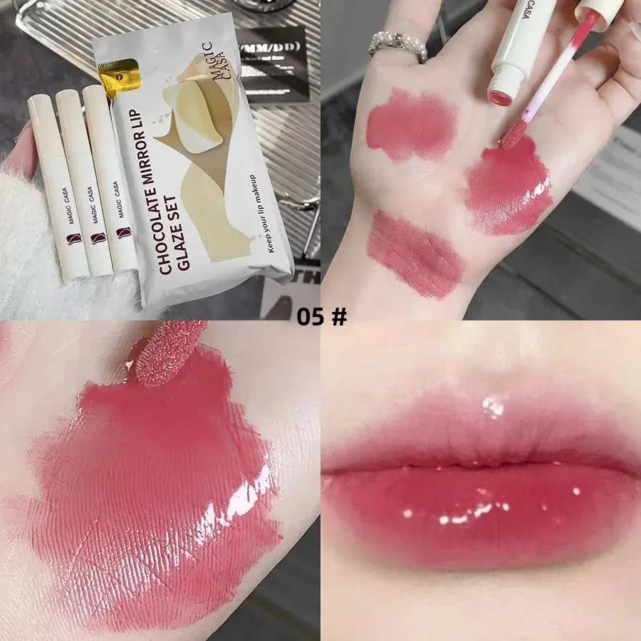 Mirror Finish White Chocolate Lip Gloss 5PCS Set Waterproof Liquid Lipstick Non Stick Lip Tint Makeup For Women Sexy