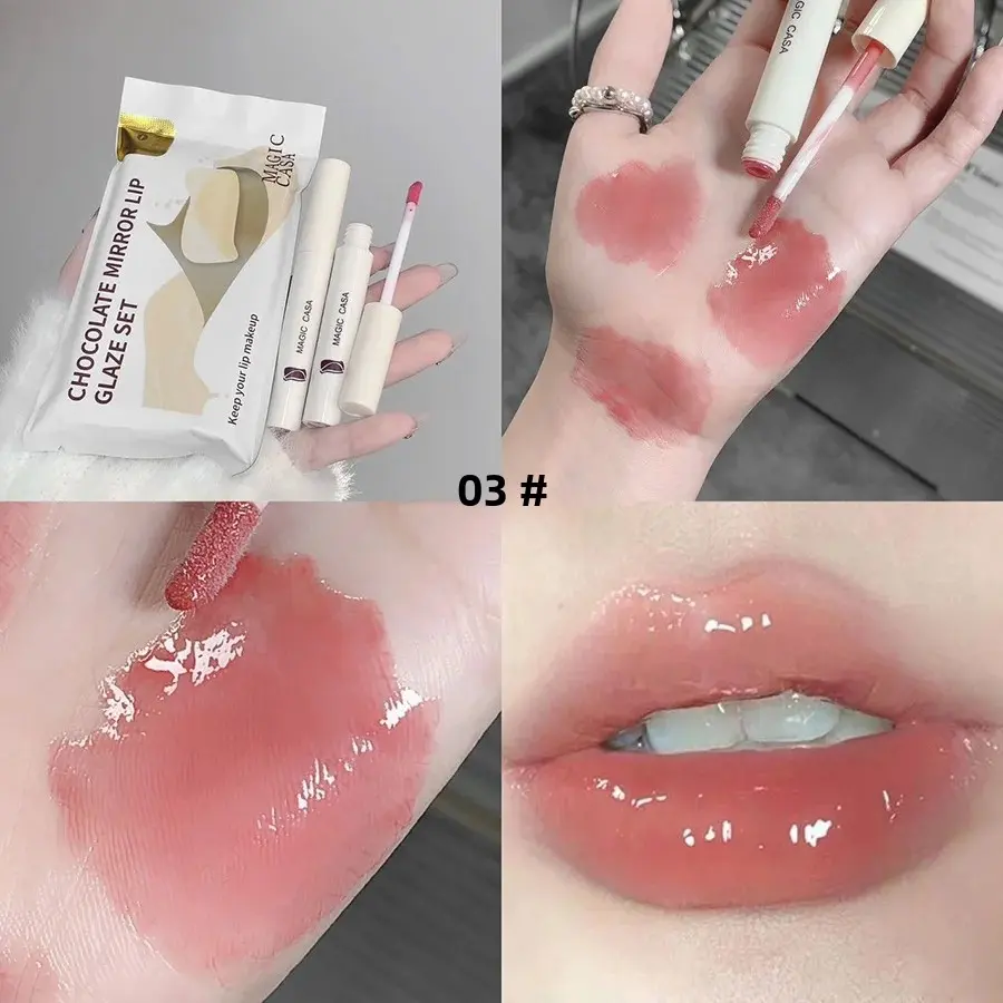 Mirror Finish White Chocolate Lip Gloss 5PCS Set Waterproof Liquid Lipstick Non Stick Lip Tint Makeup For Women Sexy