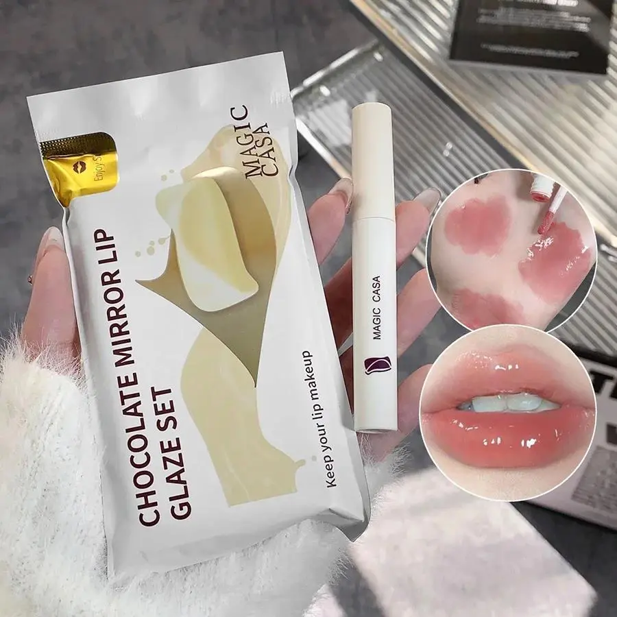 Mirror Finish White Chocolate Lip Gloss 5PCS Set Waterproof Liquid Lipstick Non Stick Lip Tint Makeup For Women Sexy
