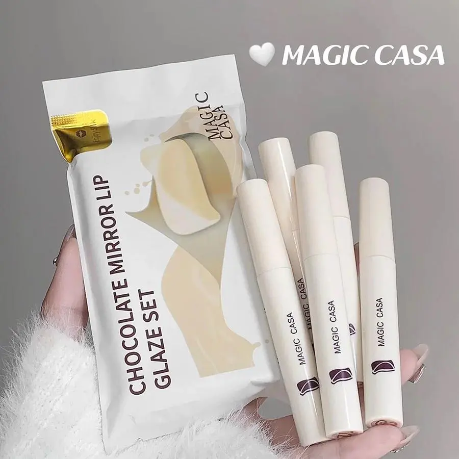 Mirror Finish White Chocolate Lip Gloss 5PCS Set Waterproof Liquid Lipstick Non Stick Lip Tint Makeup For Women Sexy