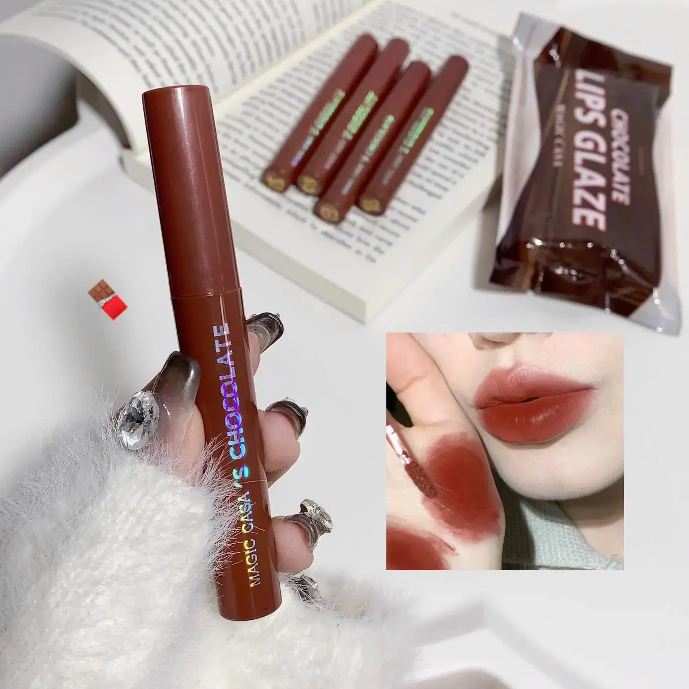 Waterproof Liquid Lipstick Set 5Pcs Chocolate Lip Gloss Long Lasting Non Sticky Silky Smooth Nude Red Makeup Cosmetics