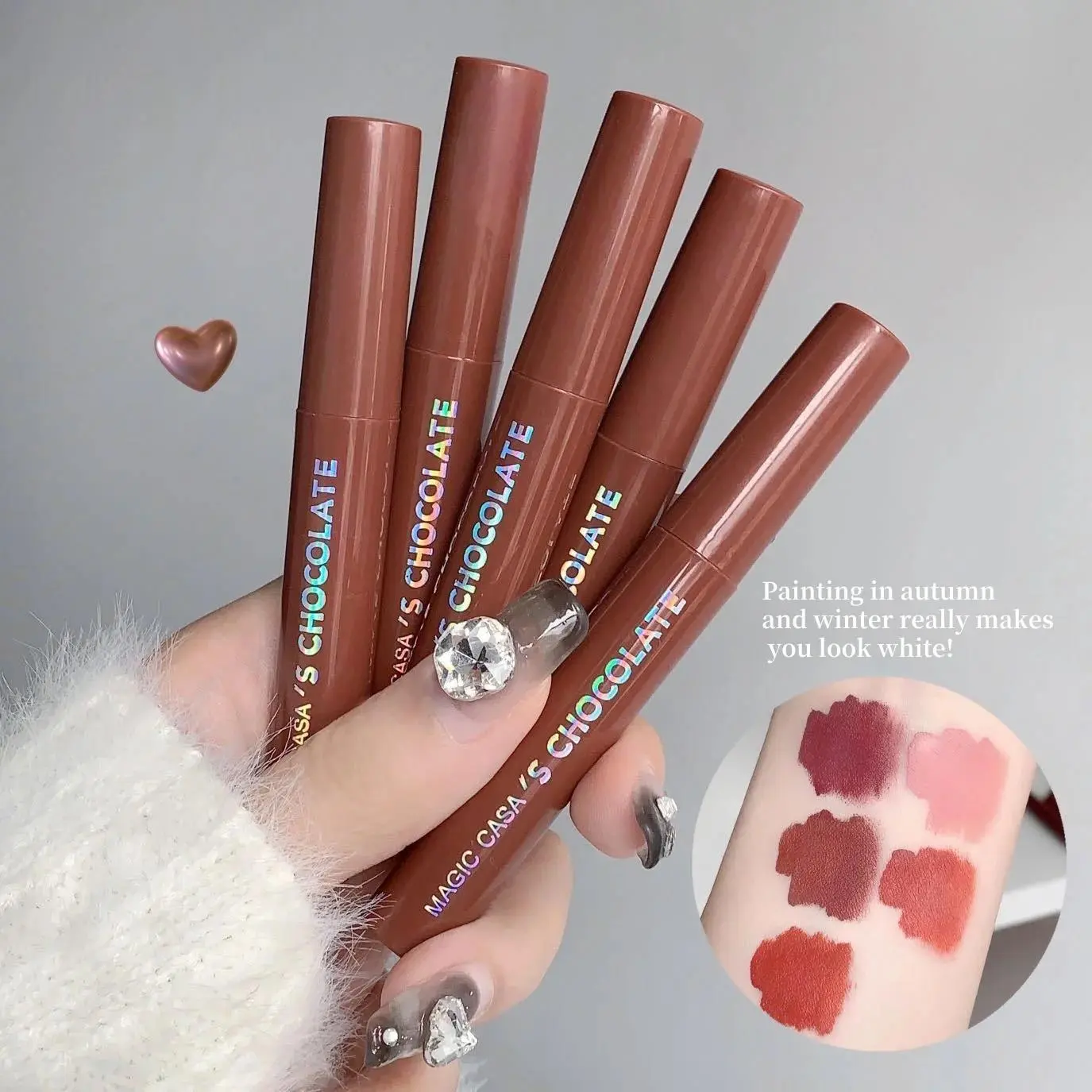 Waterproof Liquid Lipstick Set 5Pcs Chocolate Lip Gloss Long Lasting Non Sticky Silky Smooth Nude Red Makeup Cosmetics