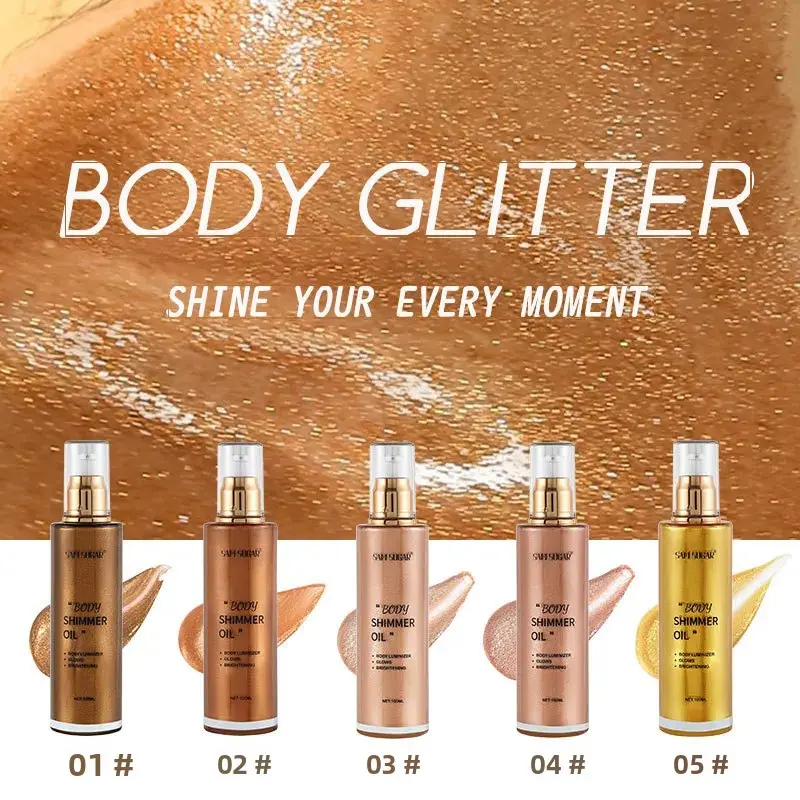 100ml Pearl Rose Gold Shimmer Oil Highlighter For Face Body Glow Bronzer Illuminator Liquid Makeup Shine Brightener