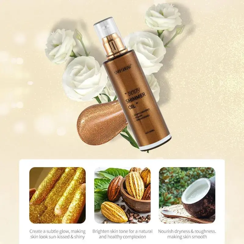 100ml Pearl Rose Gold Shimmer Oil Highlighter For Face Body Glow Bronzer Illuminator Liquid Makeup Shine Brightener