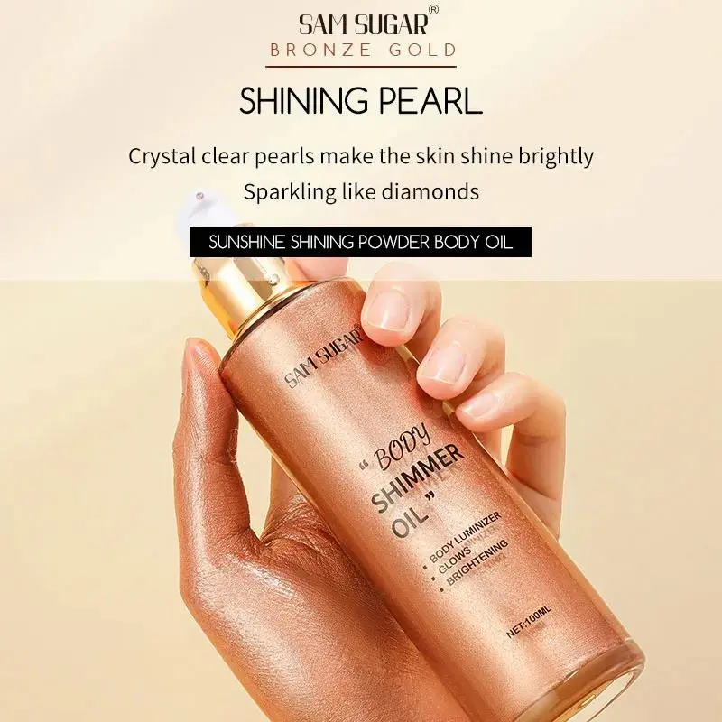 100ml Pearl Rose Gold Shimmer Oil Highlighter For Face Body Glow Bronzer Illuminator Liquid Makeup Shine Brightener